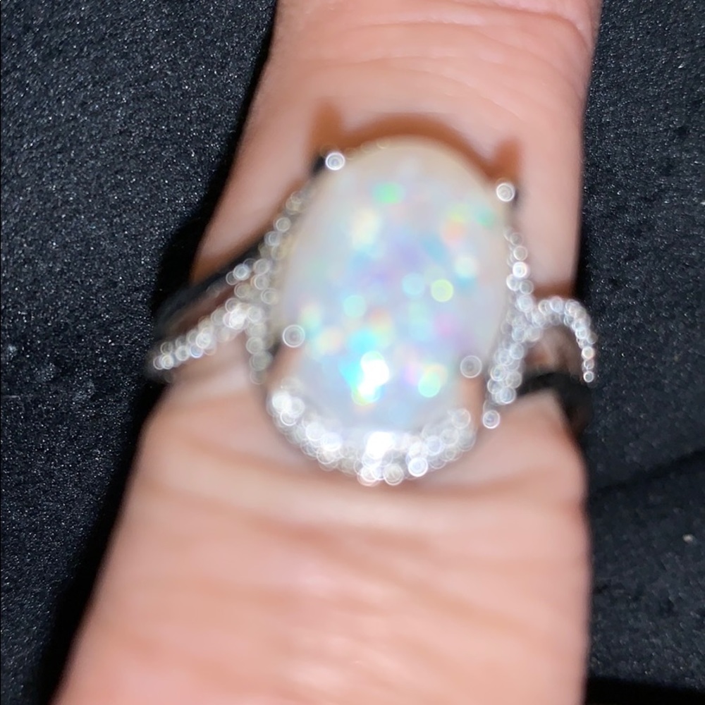 Large white opal set in sterling silver Sz 7